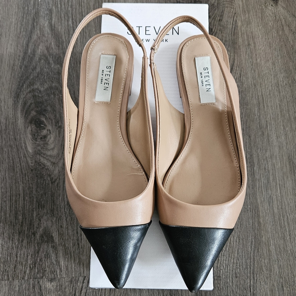STEVEN New York Two-Tone Nude and Black Slingback Flats